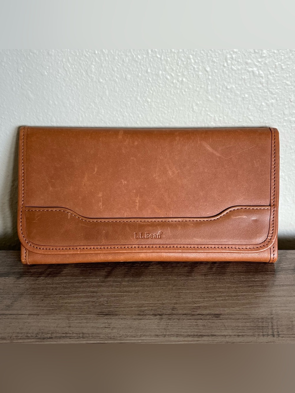 Vintage LL Bean Passport Wallet Leather Trifold Travel Organizer Brown Card Slot